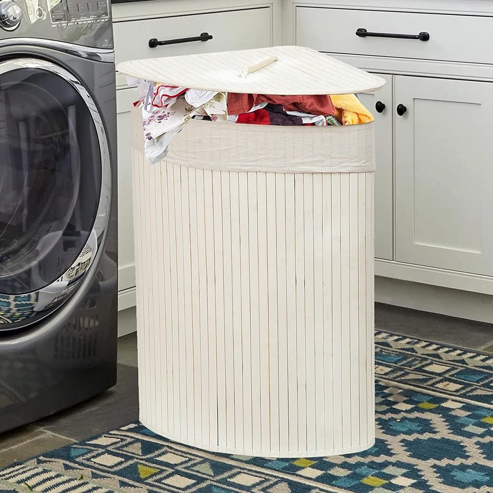 Discountershop Bamboo 60L Laundry Basket With Lid - Incl. Removable Laundry Bag Bamboo Storage Basket / Laundry Basket - 29 x 39 x 57 cm Discountershop Bamboo 60L Laundry Basket With Lid - Incl. Removable Laundry Bag Bamboo Storage Basket / Laundry Basket - 29 x 39 x 57 cm