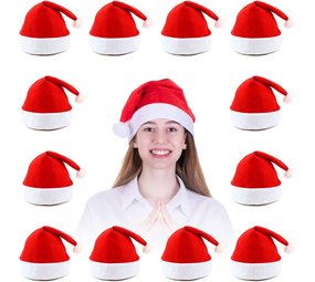 Discountershop 12 Stuks Kerstmuts |Merry Christmas |100% Polyester luxe kerstmuts voor kinderen | Kerstmutsen