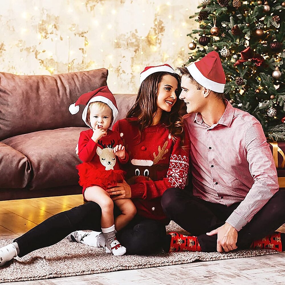 Discountershop 12 Stuks Kerstmuts |Merry Christmas |100% Polyester luxe kerstmuts voor kinderen | Kerstmutsen