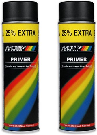 Motip Motip verf primer Grondverf 7 stuks Spuitbus Primer zwart sneldrogend 500 ML voor metaal , hout, aluminium en steen - 25 % EXTRA