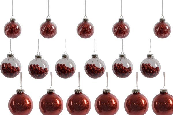 Discountershop Transparent plastic Christmas ball Red with 50 Christmas ball hooks | 8cm |18 pieces |