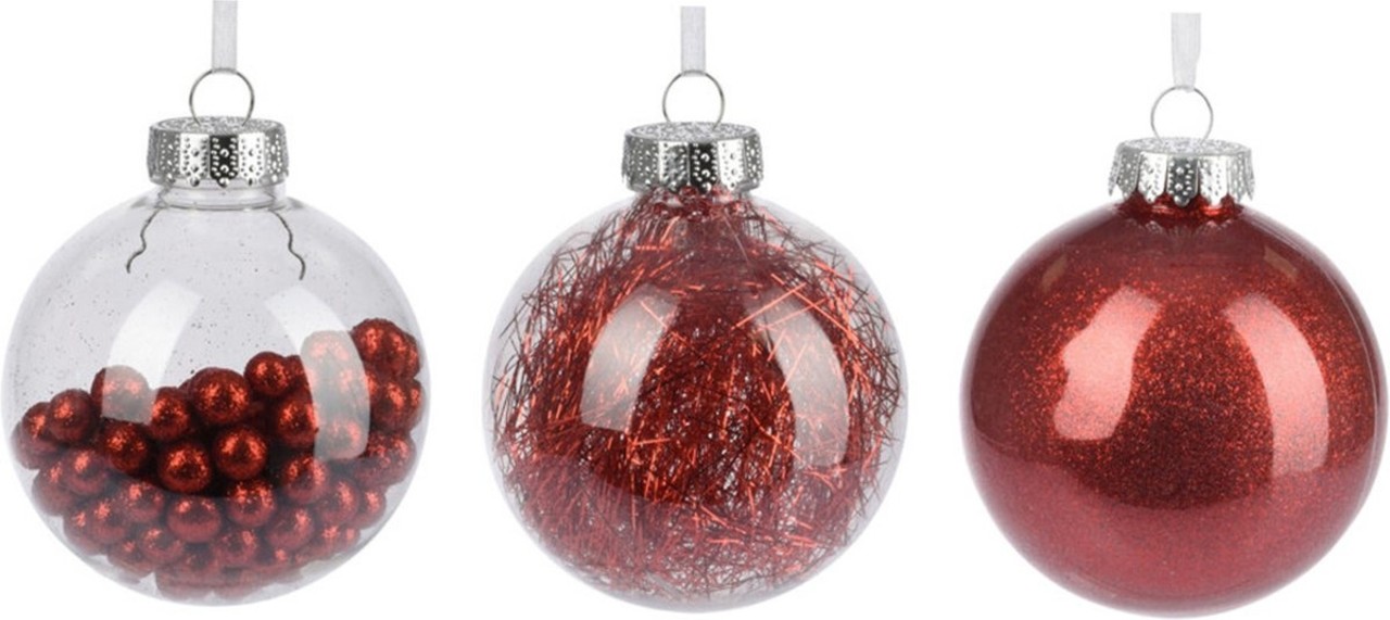 Discountershop  Doorzichtige kunststof kerstballen Rood met 50 kerstbalhaakjes | 8cm |18 stuks |