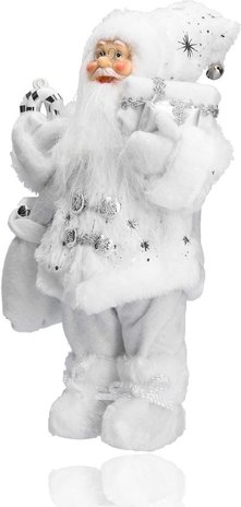 Discountershop Merry Santa bag full of presents | white santa claus | Table decoration | winter decoration |Christmas doll figure| from hat to bottom 37cm Discountershop Merry Santa bag full of presents | white santa claus | Table decoration | winter decoration |Christmas doll figure| from hat to bottom 37cm