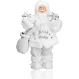 Discountershop Vrolijk Kerstman tas vol cadeautjes | witte kerstman | Tafeldecoratie | winterdecoratie |Kerstpop figuur| van muts tot bodem 37cm
