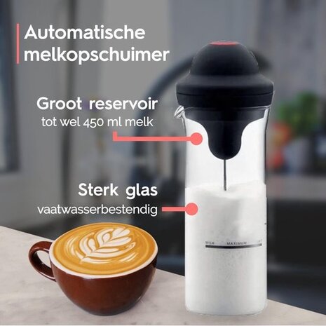 Discountershop Electric Milk Frother Stainless Steel - Frother Manual Milk Frother - Anti-caking Glass - Milk Frother - Wireless Milk Frother for Cappuccino - Latte Macchiato-BPA Free - Stainless Steel - Suitable for all types of Milk - Frothing and Heating
