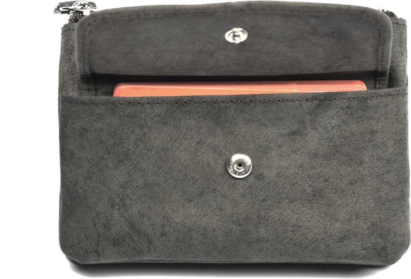 4 East 4East® |Key Wallet|Grey |Green | wallet case - ring wallet - card holder with zipper - zipper wallet - 3 zipper wallet - buffalo leather wallet - wallet with RFID