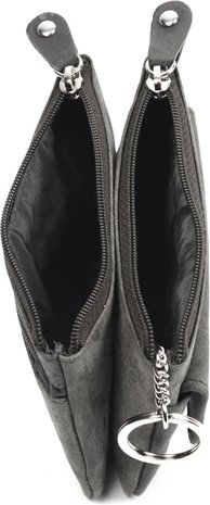 4 East 4East® |Key Wallet|Grey |Green | wallet case - ring wallet - card holder with zipper - zipper wallet - 3 zipper wallet - buffalo leather wallet - wallet with RFID