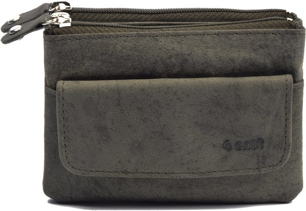 4 East 4East® |Key Wallet|Grey |Green | wallet case - ring wallet - card holder with zipper - zipper wallet - 3 zipper wallet - buffalo leather wallet - wallet with RFID