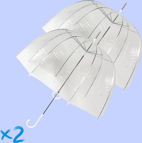 2x Transparante koepelparaplu 75 cm - doorzichtige paraplu - trouwparaplu - bruidsparaplu - stijlvol - plastic - automatisch - trouwen - bruiloft - trendy - fashionable 2x Transparante koepelparaplu 75 cm - doorzichtige paraplu - trouwparaplu - bruidsparaplu - stijlvol - plastic - automatisch - trouwen - bruiloft - trendy - fashionable