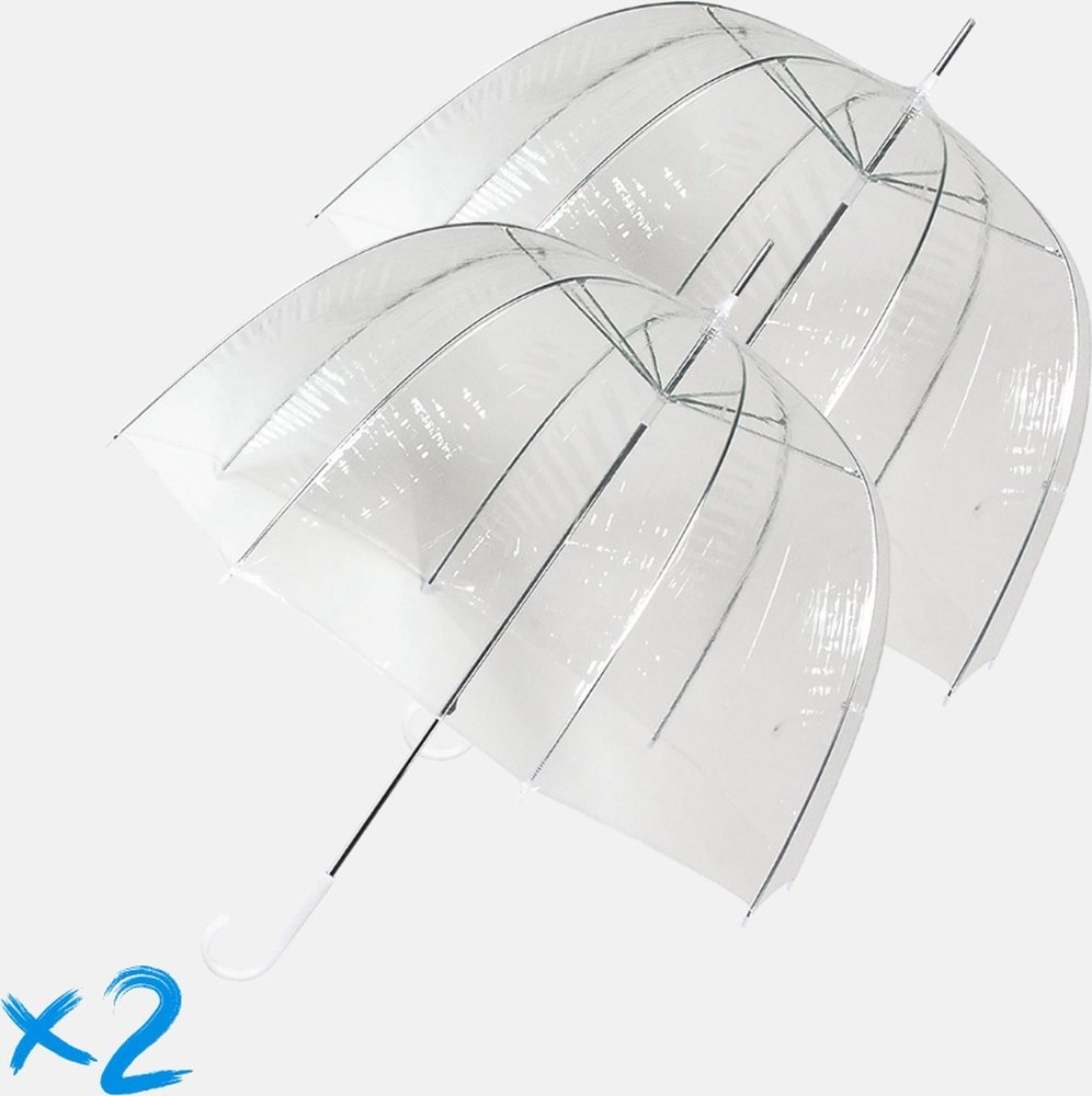 2x Transparante koepelparaplu 75 cm - doorzichtige paraplu - trouwparaplu - bruidsparaplu - stijlvol - plastic - automatisch - trouwen - bruiloft - trendy - fashionable 2x Transparante koepelparaplu 75 cm - doorzichtige paraplu - trouwparaplu - bruidsparaplu - stijlvol - plastic - automatisch - trouwen - bruiloft - trendy - fashionable