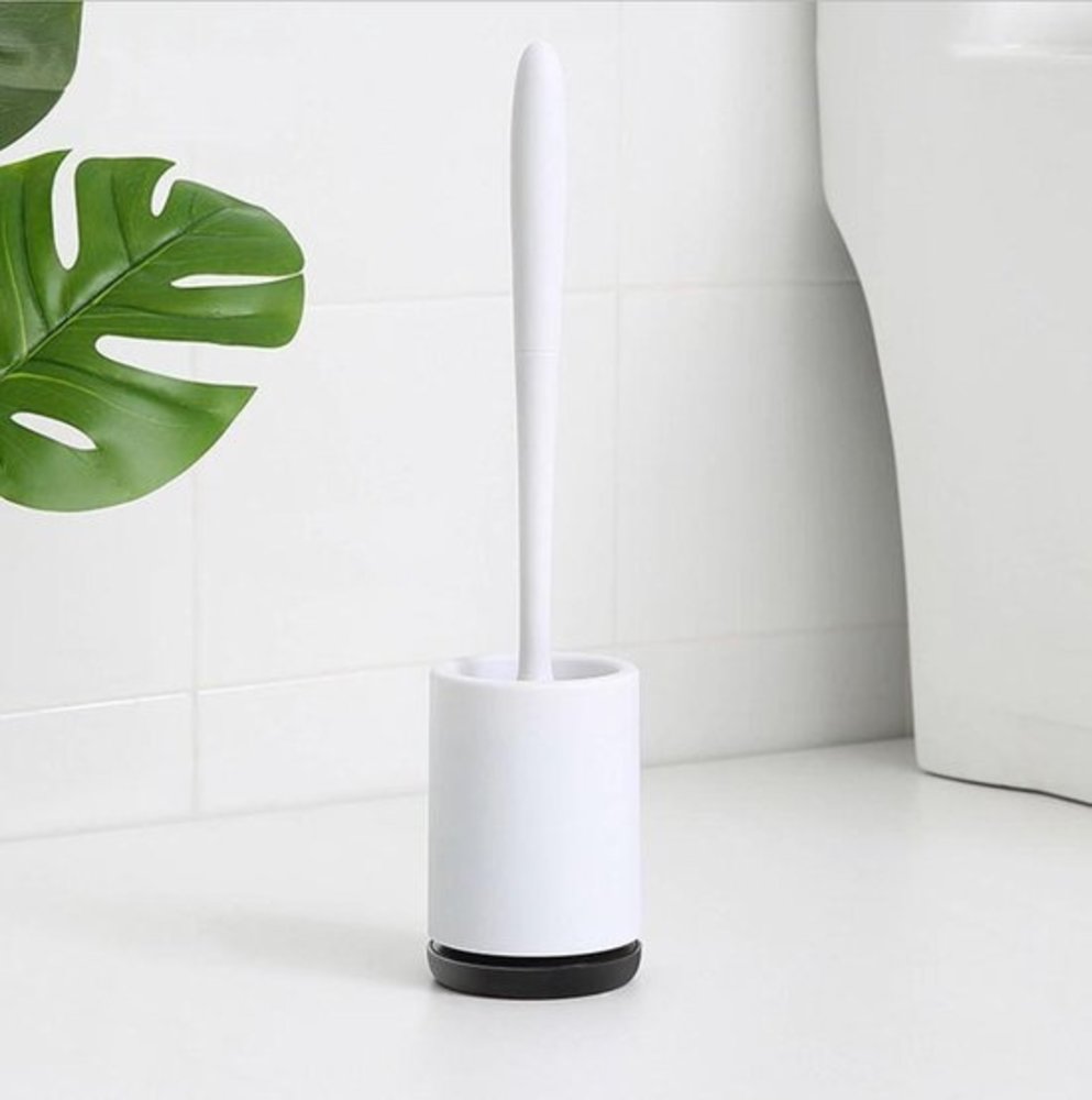 Discountershop Toilet Brush in Holder - High Quality - White - 9cmx41cm - Quality Toilet Brush and Holder