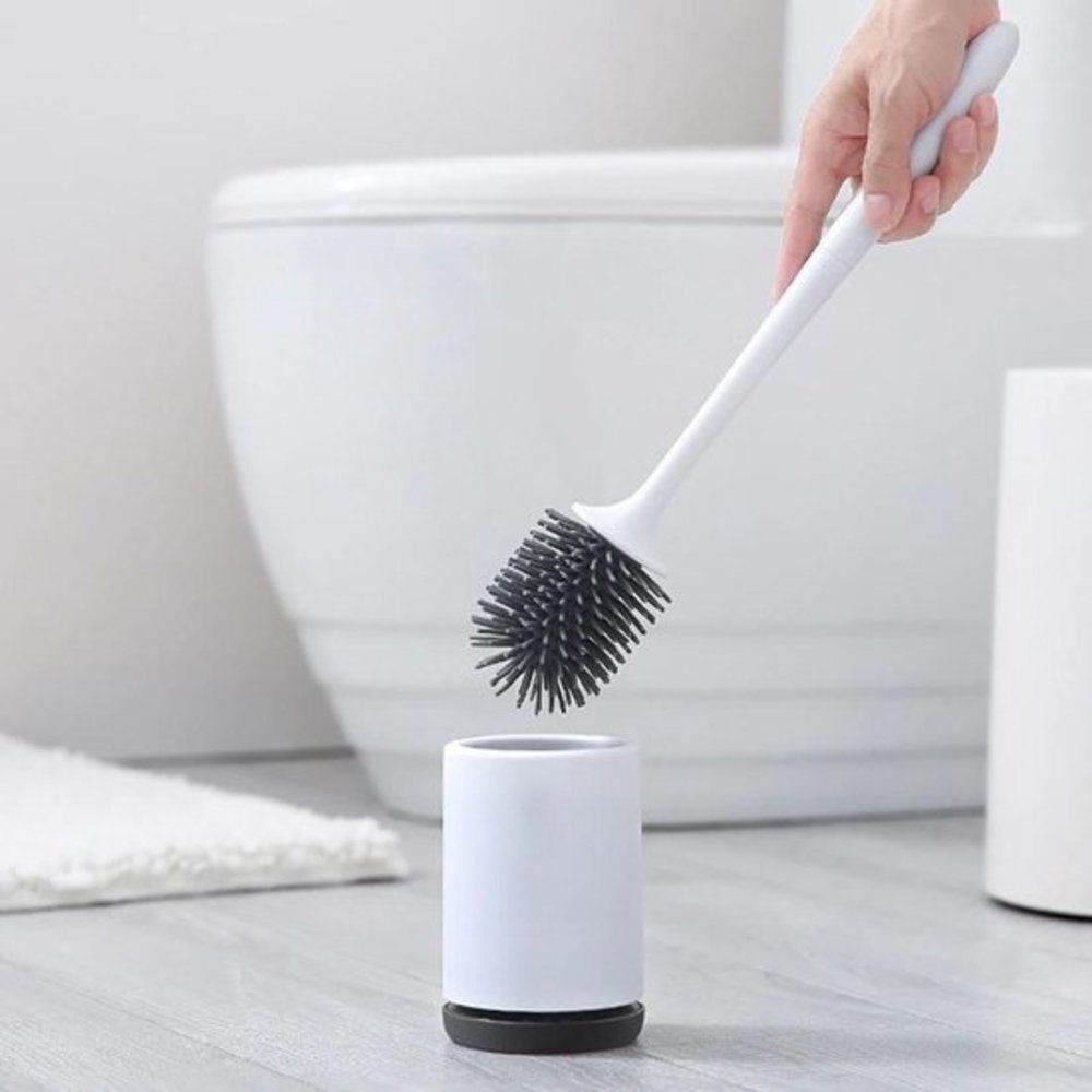 Discountershop Toilet Brush in Holder - High Quality - White - 9cmx41cm - Quality Toilet Brush and Holder