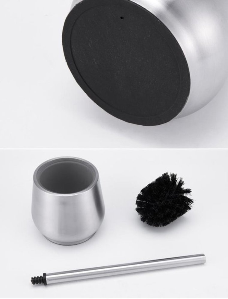 Merkloos Stainless steel toilet brush in holder - Toilet brush holder - Toilet brush - Toilet brush with freestanding holder - Brushed stainless steel