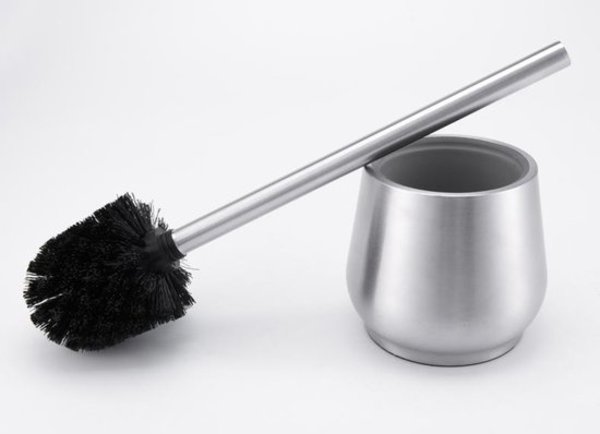 Merkloos Stainless steel toilet brush in holder - Toilet brush holder - Toilet brush - Toilet brush with freestanding holder - Brushed stainless steel