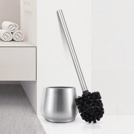 Merkloos Stainless steel toilet brush in holder - Toilet brush holder - Toilet brush - Toilet brush with freestanding holder - Brushed stainless steel