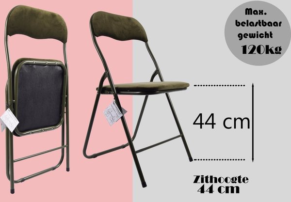 Discountershop Klapstoel met zithoogte van 43 cml Vouwstoel velvet zitvlak en rug bekleed Groen