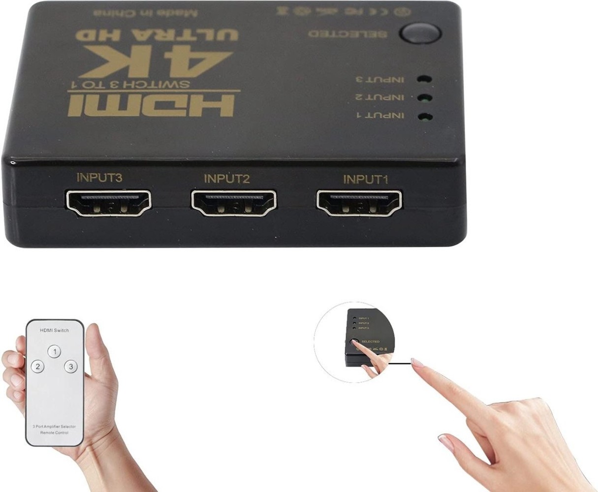 Discountershop HDMI Switch Splitter 3 in 1 Out HDMI Switch Selector 3-poorts box met IR-afstandsbediening HDMI 1.4 HDCP-ondersteuning 4K Ultra HD 3D 3840/2160P/1080P Discountershop HDMI Switch Splitter 3 in 1 Out HDMI Switch Selector 3-poorts box met IR-afstandsbediening HDMI 1.4 HDCP-ondersteuning 4K Ultra HD 3D 3840/2160P/1080P