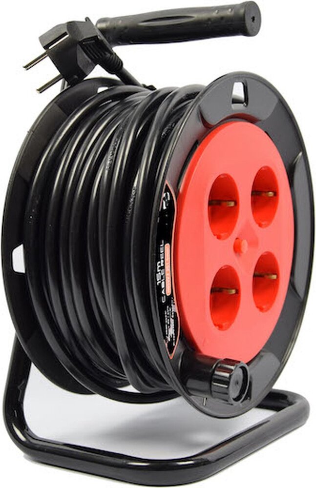 Discountershop Cable reel Randaarde - 25m with 3 x 1.0 mm2 PVC cord Cable box extension cord cable reel cable extension reel with 4 earthed sockets 25 meters - Cable reel - reel - reel 25 meters - cable reel 230 volts | 2300 watts