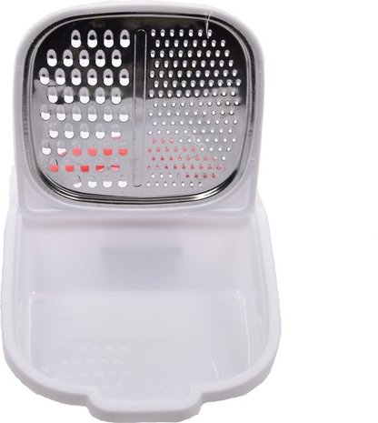 Merkloos Keukenrasp Kunstof RVS| Rasp met Opbergbakje en deksel -26.5x18.5x7cm - Rood