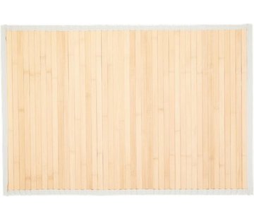Merkloos Bamboe Mat Tapijt Naturel| Beige textielrand | Badmatjes - Natuurlijke Bamboe badmat -50 x 75 cm