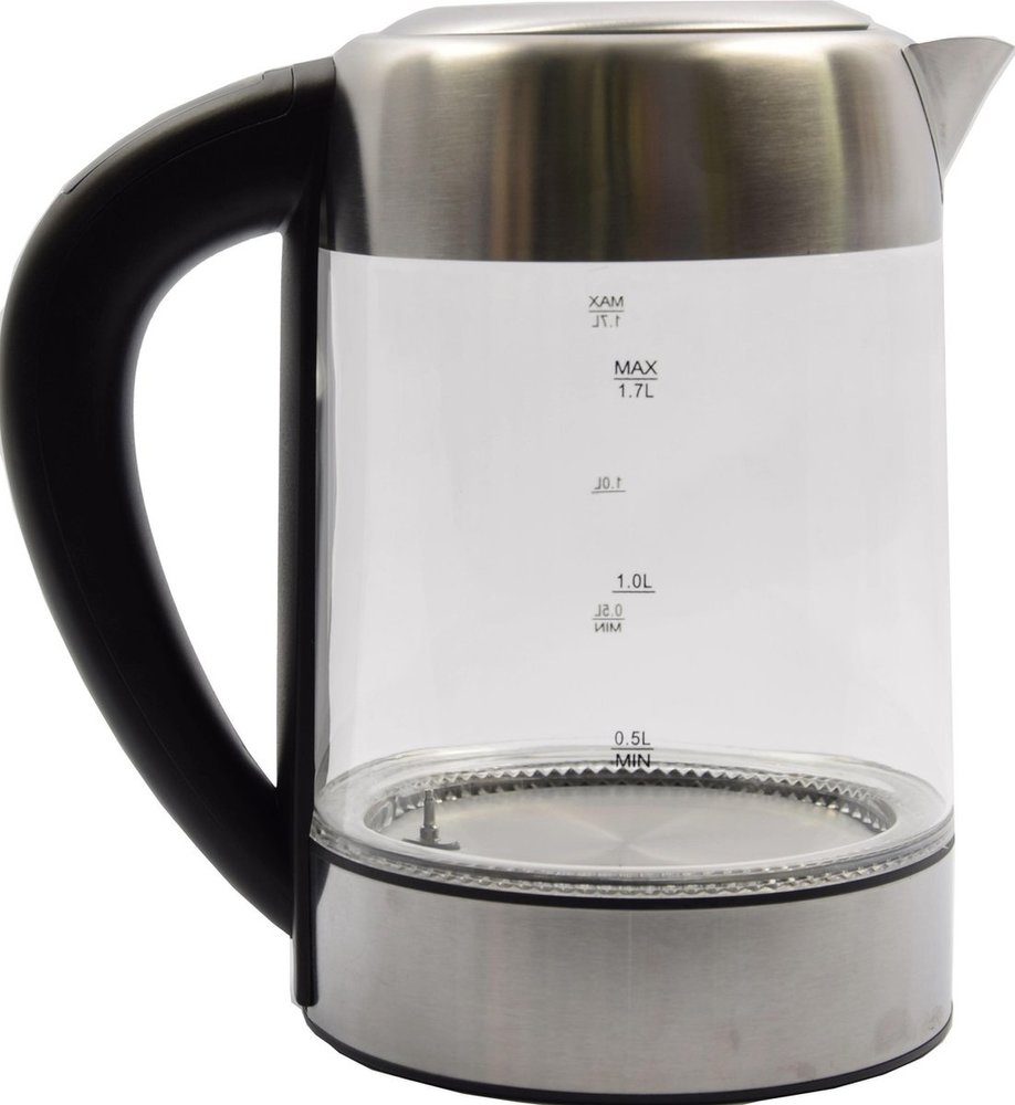 Merkloos Glazen waterkoker RVS met Groen - blauw - lichtgroen - paars en rood LED licht (1,7 Liter)