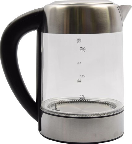 Merkloos Glazen waterkoker RVS met Groen - blauw - lichtgroen - paars en rood LED licht (1,7 Liter)