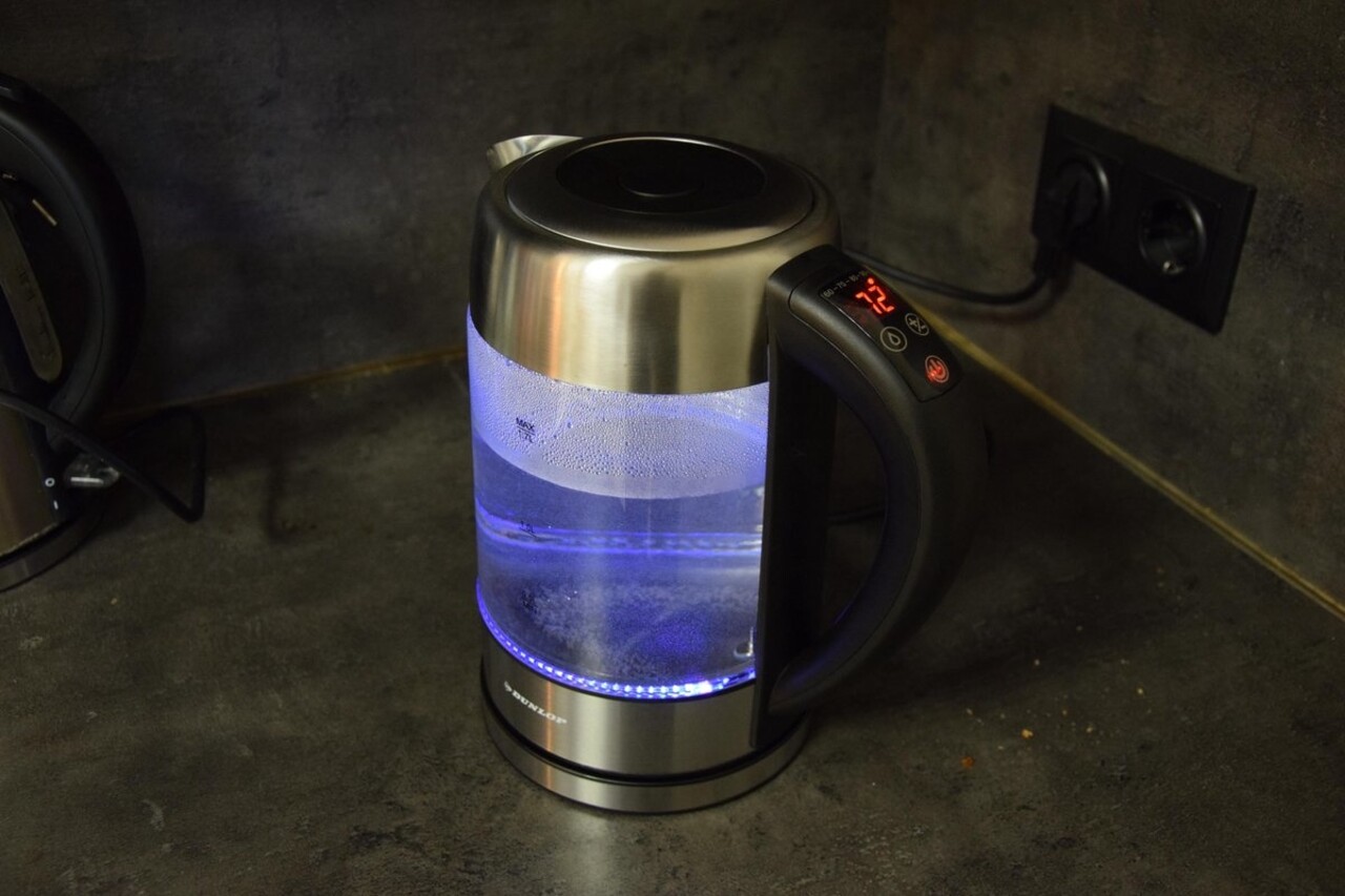 Merkloos Glazen waterkoker RVS met Groen - blauw - lichtgroen - paars en rood LED licht (1,7 Liter)