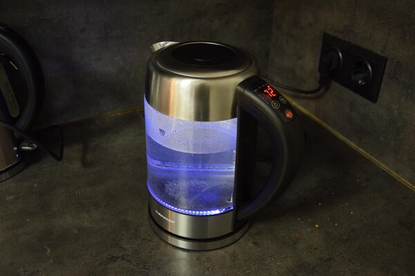 Merkloos Glazen waterkoker RVS met Groen - blauw - lichtgroen - paars en rood LED licht (1,7 Liter)