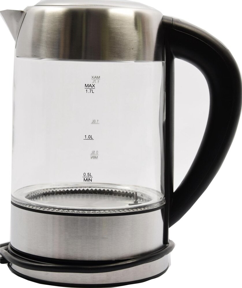 Merkloos Glazen waterkoker RVS met Groen - blauw - lichtgroen - paars en rood LED licht (1,7 Liter)