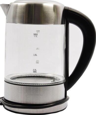 Merkloos Glazen waterkoker RVS met Groen - blauw - lichtgroen - paars en rood LED licht (1,7 Liter)