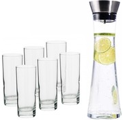 Merkloos Carafe - Water carafe - 1 Liter with 6 long drink glasses 27 cl content - Including stainless steel Filter - water filter - Water