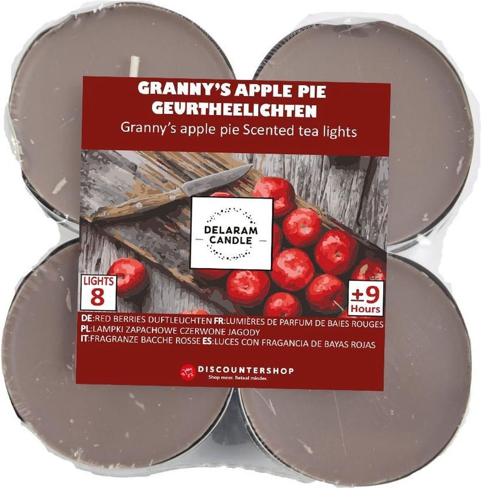 Delaram Tealights with 9 Burning Hours - Tealights - Scented Tealights - Tealights - 8 Tealights with Scent - Granny's Apple pie scented tealights