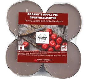 Delaram Theelichten met 9 Branduren - Waxinelichtjes - Geurtheelichten -theelichten - 8 Theelichten met Geur - Granny's Apple pie geur theelichten