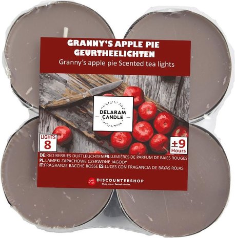 Delaram Tealights with 9 Burning Hours - Tealights - Scented Tealights - Tealights - 8 Tealights with Scent - Granny's Apple pie scented tealights