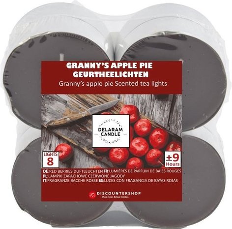 Delaram Tealights with 9 Burning Hours - Tealights - Scented Tealights - Tealights - 8 Tealights with Scent - Granny's Apple pie scented tealights