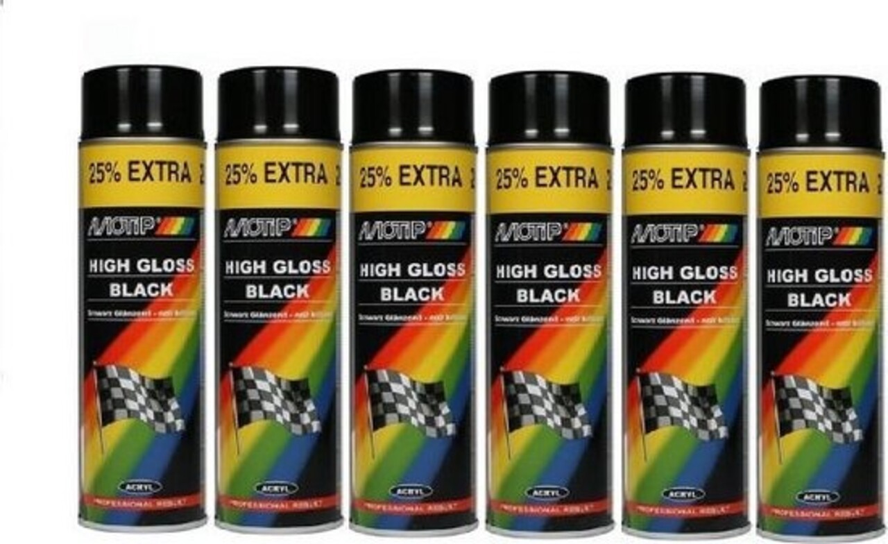 Motip Motip Hoogglans Acryllak Zwart - 500 ml - Doos 6 Stuks