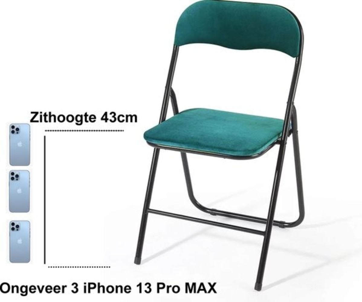 Discountershop Klapstoel met zithoogte van 43 cm Vouwstoel velvet zitvlak en rug bekleed - stoel - tafelstoel- tafelstoel - klapstoel - Velvet klapstoel - Luxe klapstoel - Met kussentjes - Stoelen - Klapstoelen - Stoeltje - Premium chair - blauw turquoise
