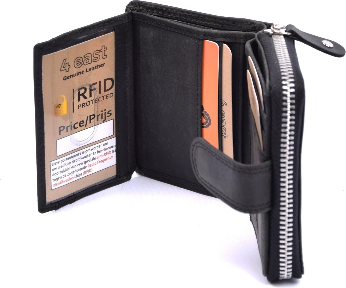 4 East Wallet - Wallet ladies - Wallet men - Wallet cards - RFID Protected Anti skim - 4East - 4E-209 - Black
