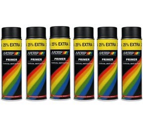 Motip Motip verf primer Grondverf 6 stuks Spuitbus Primer zwart sneldrogend 500 ML voor metaal , hout, aluminium en steen - 25 % EXTRA