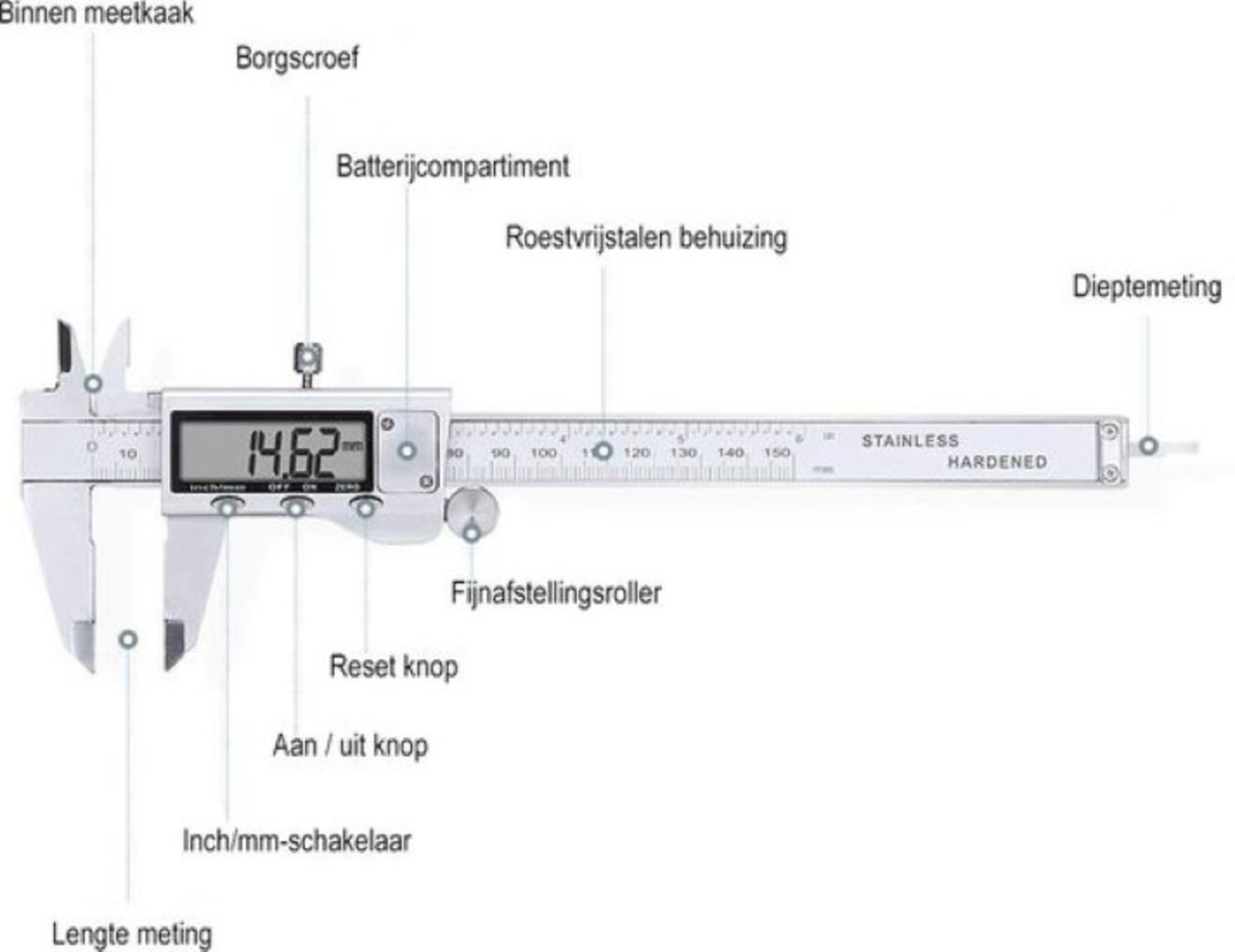 Discountershop Professionele Digitale Schuifmaat met handige Opbergcase - Incl. extra batterijen - RVS - 150mm meetbereik Discountershop Professionele Digitale Schuifmaat met handige Opbergcase - Incl. extra batterijen - RVS - 150mm meetbereik