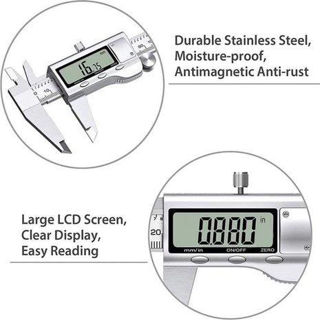 Discountershop Professionele Digitale Schuifmaat met handige Opbergcase - Incl. extra batterijen - RVS - 150mm meetbereik Discountershop Professionele Digitale Schuifmaat met handige Opbergcase - Incl. extra batterijen - RVS - 150mm meetbereik