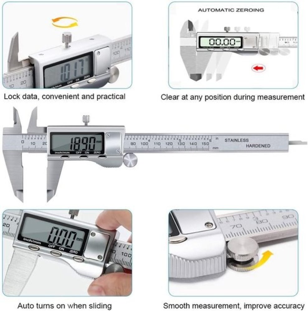 Discountershop Professionele Digitale Schuifmaat met handige Opbergcase - Incl. extra batterijen - RVS - 150mm meetbereik Discountershop Professionele Digitale Schuifmaat met handige Opbergcase - Incl. extra batterijen - RVS - 150mm meetbereik