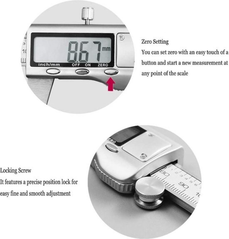 Discountershop Professionele Digitale Schuifmaat met handige Opbergcase - Incl. extra batterijen - RVS - 150mm meetbereik Discountershop Professionele Digitale Schuifmaat met handige Opbergcase - Incl. extra batterijen - RVS - 150mm meetbereik