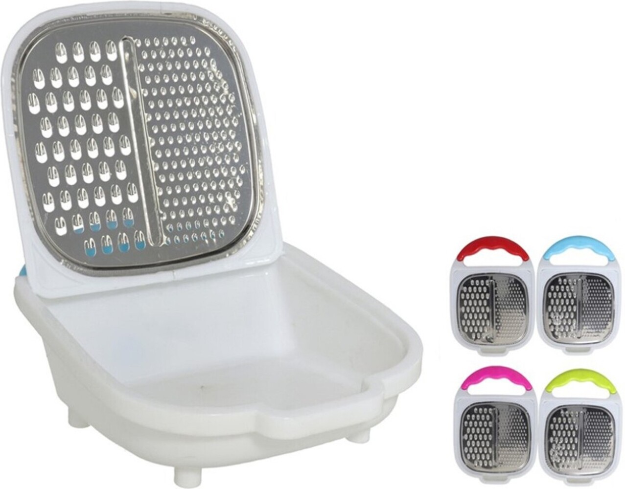 Merkloos Kitchen grater Plastic stainless steel| Grater with storage tray and lid -26.5x18.5x7cm - Pink Merkloos Kitchen grater Plastic stainless steel| Grater with storage tray and lid -26.5x18.5x7cm - Pink