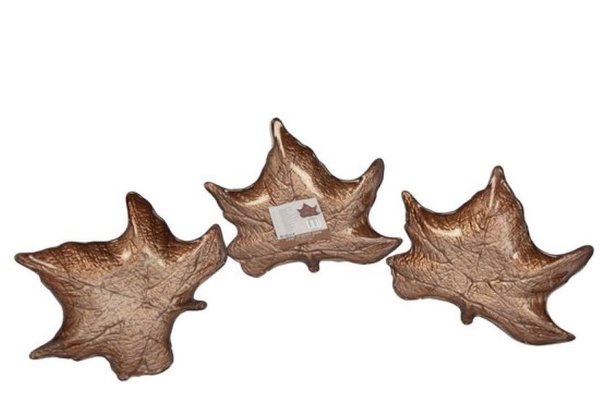 Merkloos Decoration plate bowl brown leaf of porcelain 24 cm 4 pieces - Table decoration - Home accessories