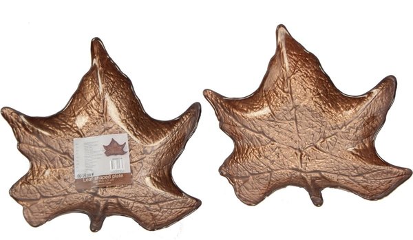 Merkloos Decoratie bordschaal bruin blad van porselein 24 cm 4 stuks - Tafeldecoratie - Woonaccessoires