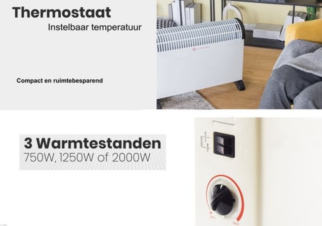 Discountershop Discountershop Electric Convector Heater - 750 /1250 / 2000 Watt - Adjustable Thermostat - White Discountershop Discountershop Electric Convector Heater - 750 /1250 / 2000 Watt - Adjustable Thermostat - White