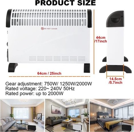 Discountershop Discountershop Elektrische Convector Kachel - 750 /1250 / 2000 Watt - Verstelbare Thermostaat - Wit Discountershop Discountershop Elektrische Convector Kachel - 750 /1250 / 2000 Watt - Verstelbare Thermostaat - Wit