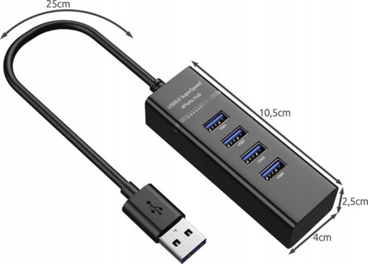 Discountershop Discountershop® USB 3.0 Hub - 4 Poorten - Inclusief USB C Converter - USB Splitter - Zwart Discountershop Discountershop® USB 3.0 Hub - 4 Poorten - Inclusief USB C Converter - USB Splitter - Zwart