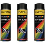 Motip Motip verf 3 stuks spuitverf Mat zwart sneldrogend 500 mL voor metaal , hout, aluminium en steen - 25 % EXTRA